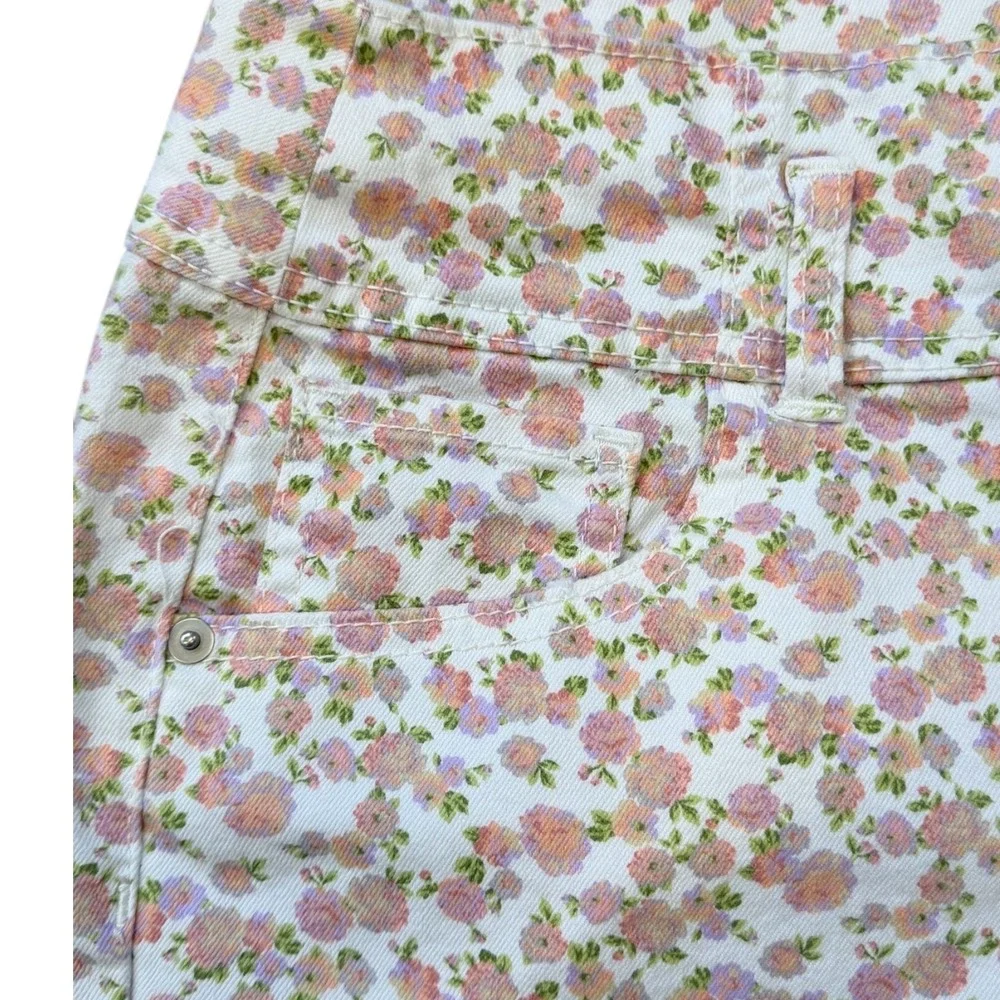 NO BOUNDARIES Women Floral Print High‎ Waist Denim Shorts Size 17